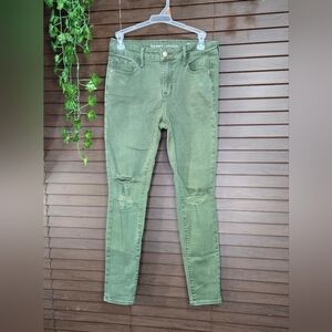 Old Navy Rockstar Olive Green Mid-rise Distressed Skinny Womens Jeans Size 4R